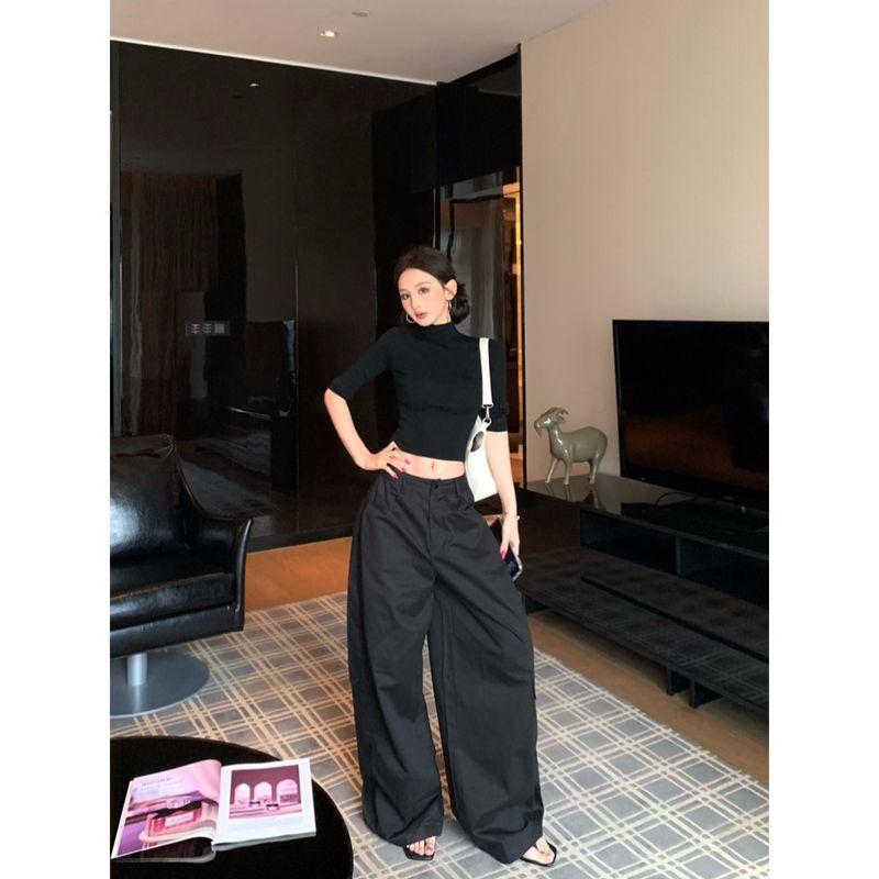 Kumikumi Fashion Set Solid Temperament Long sleeve Knit Women Autumn Slimming Versatile Casual Pants Two-piece Set