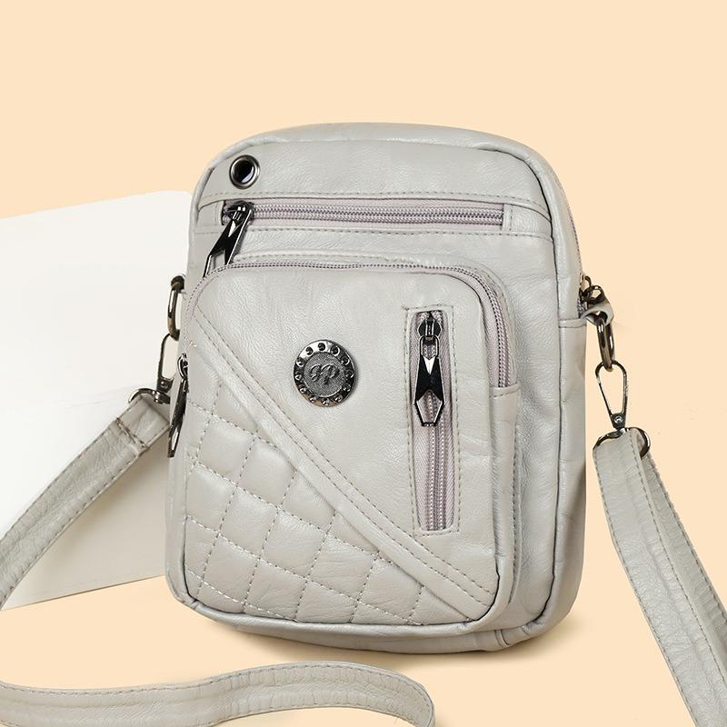 Women's small square bag new washed leather shoulder messenger bag medium women's bag mother bag multi-layer bag