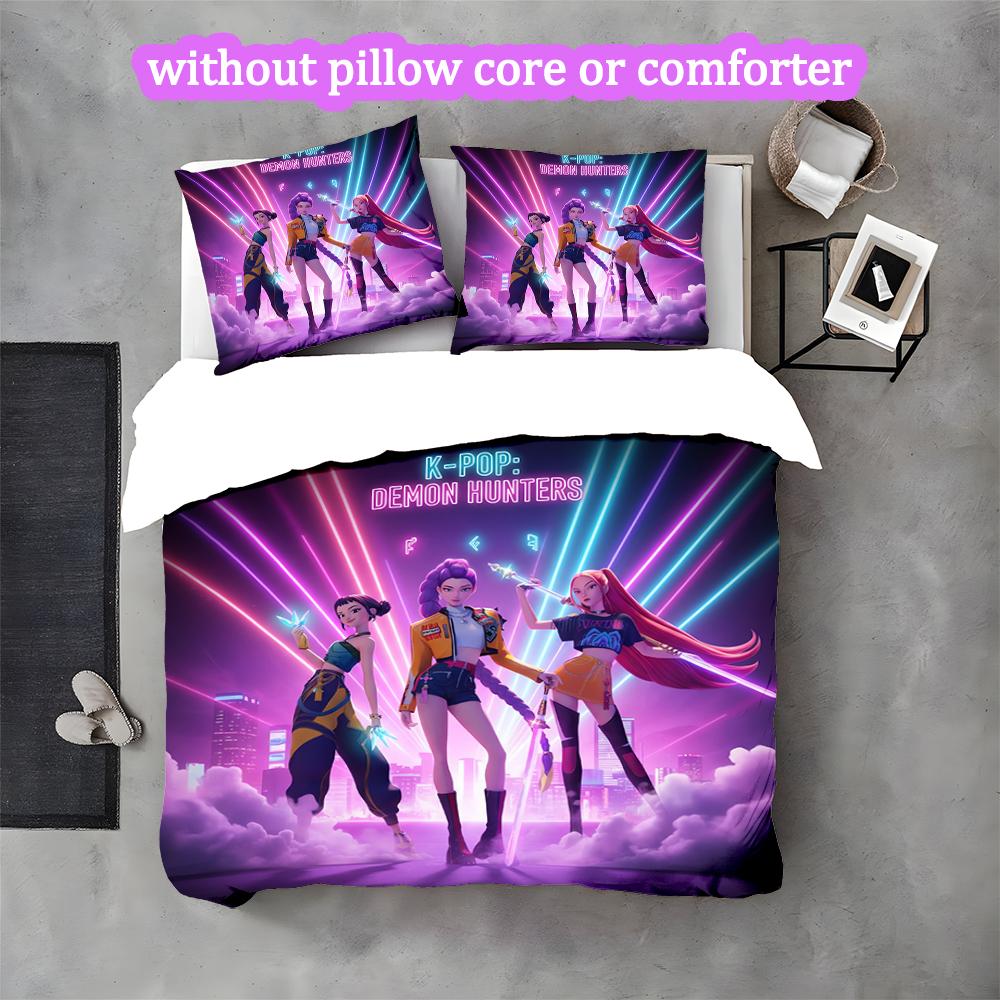 [3pcs Romantic Bedding Set] Kpop Print Duvet Cover, Soft Breathable Bedding Set For Bedroom Guest Room School Dorm Decor