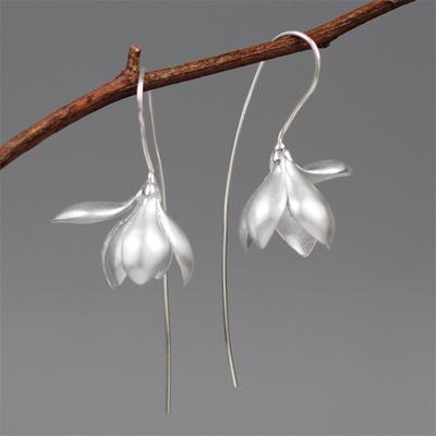 Vintage Magnolia Bloem Oorbellen Vrouwen Elegante Lange Dangle Earring Bruids Verlovingsfeest Sieraden Verjaardagscadeaus