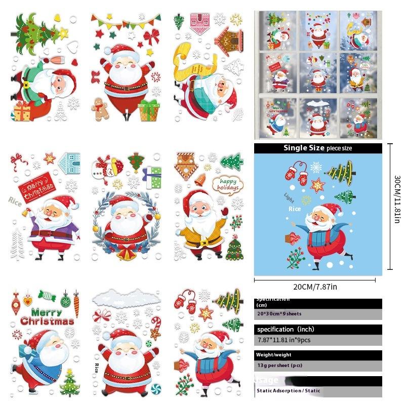 Santa Claus Christmas Ornaments Static Stickers Window Grilles Scene Arrangement Glass Doors Stickers Windows