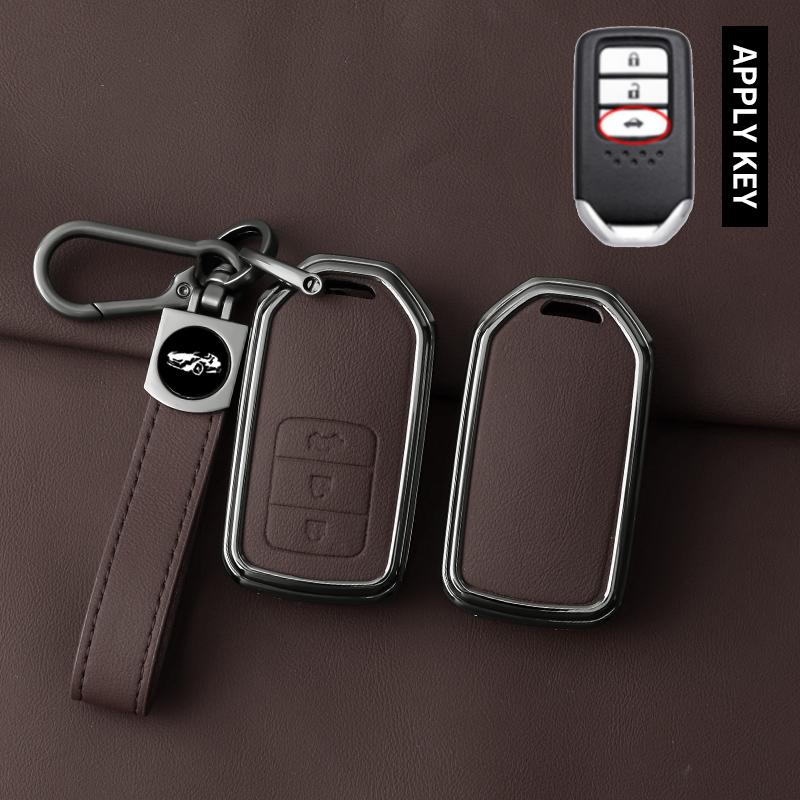 Metal Leather Car Key Case Cover For Honda Accord CRV CR-V URV UR-V Vezel City Civic Jazz BRV BR-V HRV HR-V Keychain Accessories