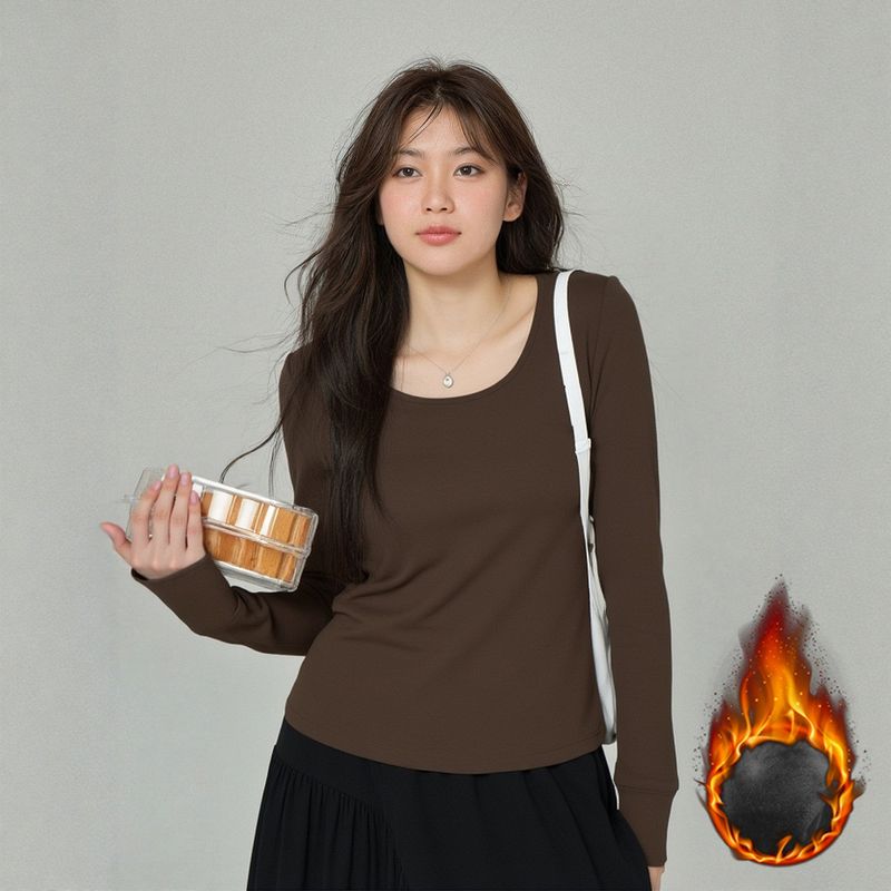 Plus-Size Girl's Large Neckline T-Shirt Top 100kg Women's Spring and Autumn Regular Shoulder Slimming Melard Color Knitted Base Shirt