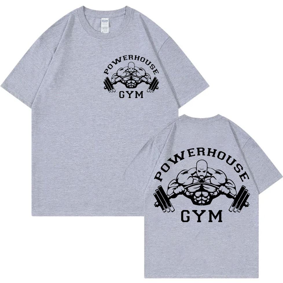 Powerhouse Gym Doppelseitige Grafik T-Shirts Mode Lässig Locker Kurzarm T-Shirts Herren Damen Hohe Qualität Baumwolle T-Shirts