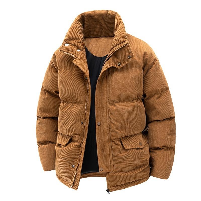 Stand-up Collar Cotton Jacket Men and Women Paragraph Winter Loose Solid Color Thickened Cotton Jacket Couple Paragraph Cotton Jacket Men