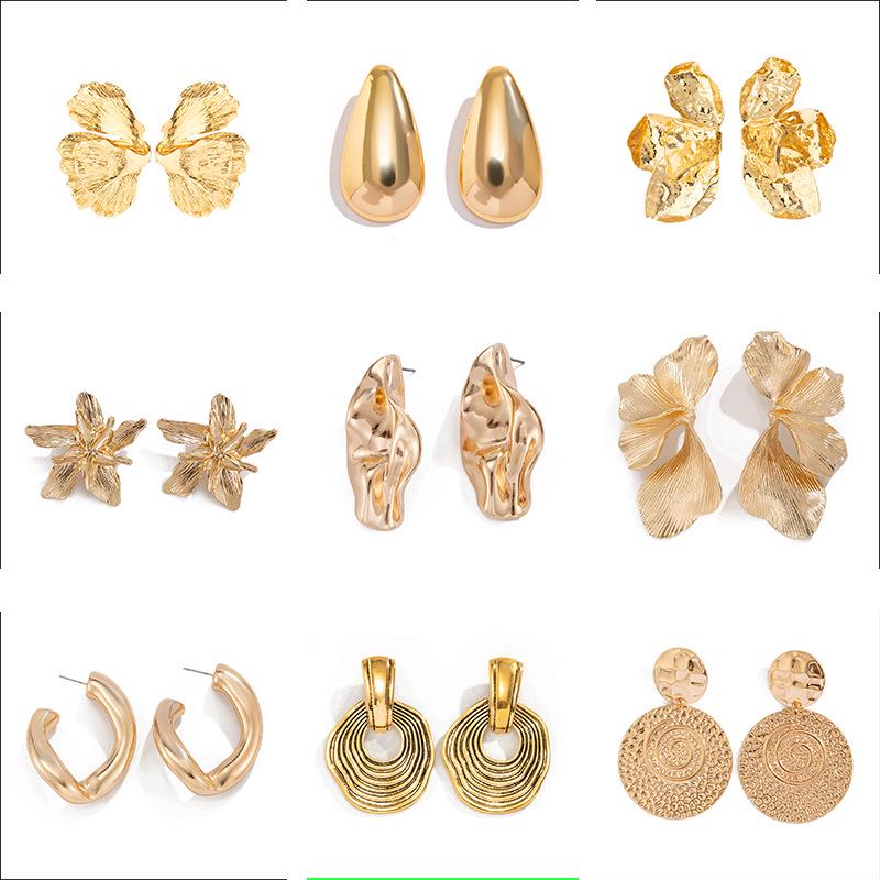 Geometric Irregular Metal Stud Earrings: European & American Minimalist Style