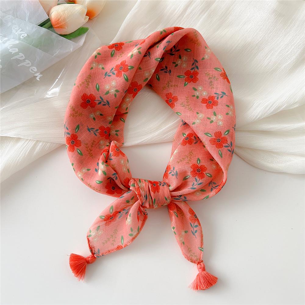 

60 Tassel Cotton Linen Small Silk Scarf - Spring/Autumn Versatile Headscarf for Women, Fashionable Neck Protection and Decoration 60*60cm