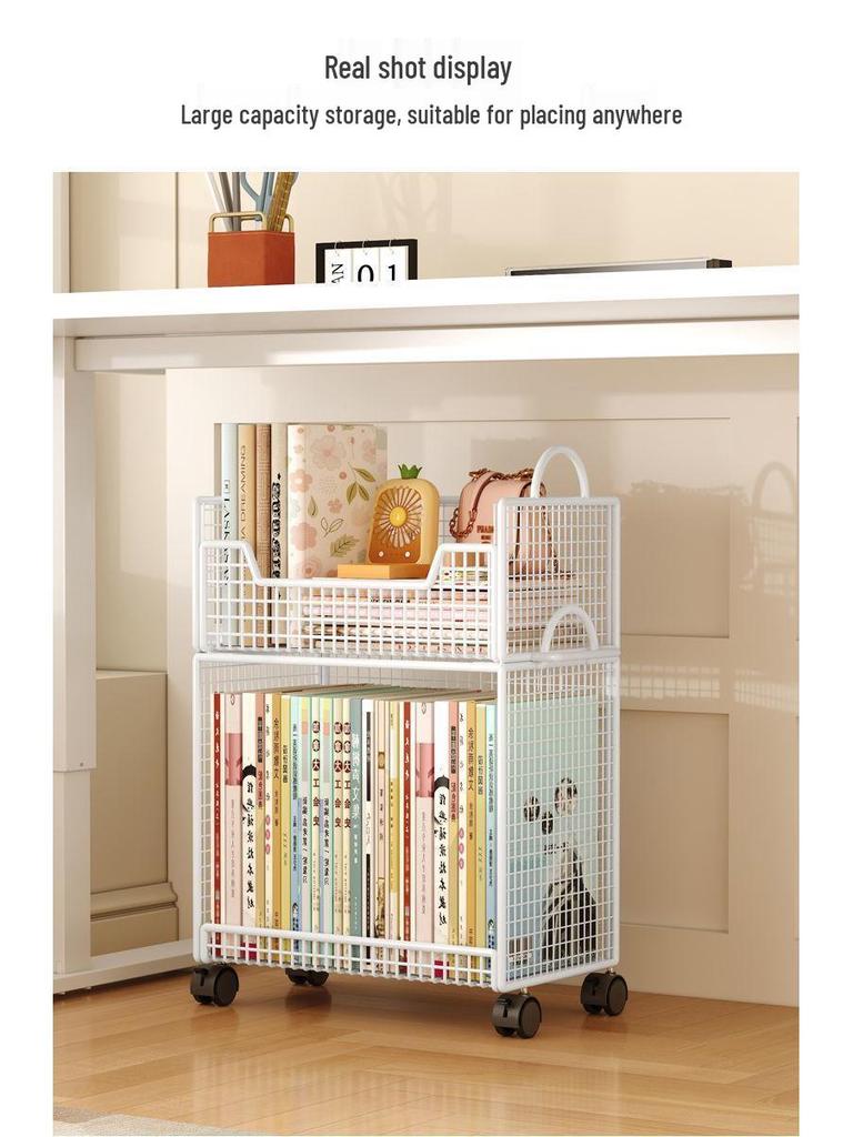 Mobile Under-Desk Bookshelf with Wheels for Students