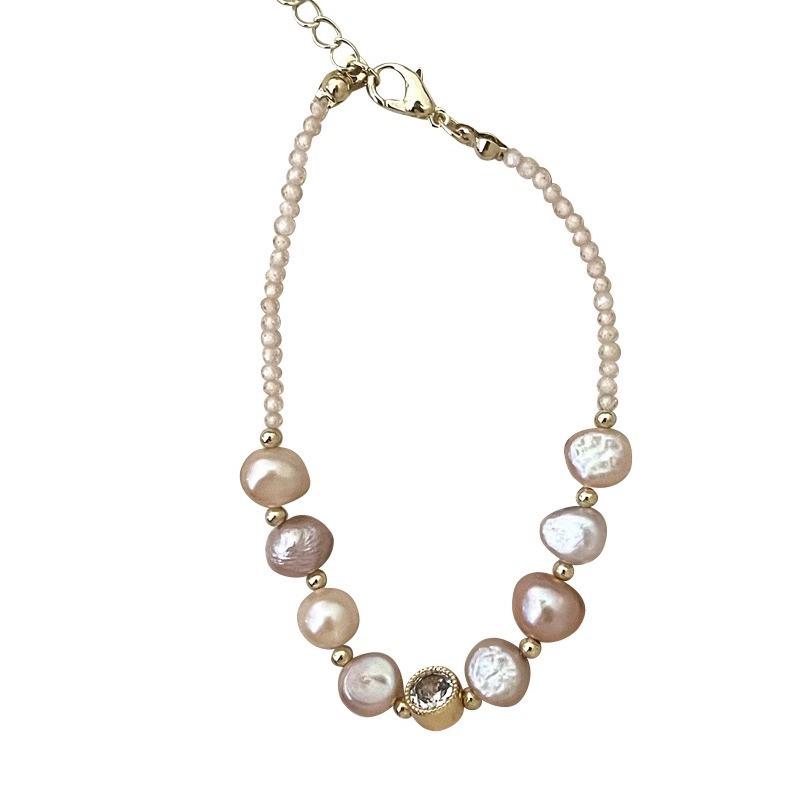 Baroque Natural Freshwater Pearl Beaded Bracelet Women's High-end Sense Light Luxury Niche Design Sense Versatile Jewelry