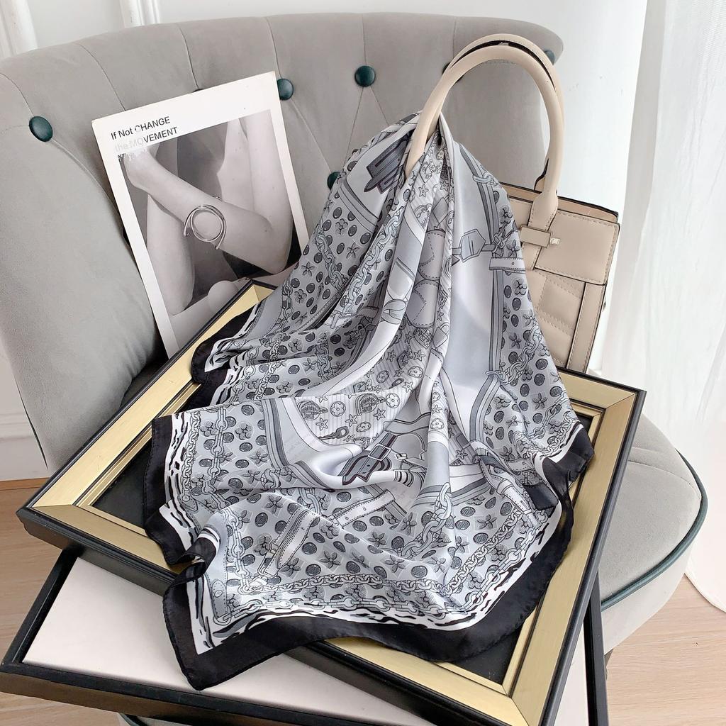 New simulated silk small square scarf summer fashion versatile sunshade headscarf decorative chain printed silk scarf