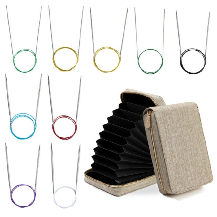 

9 Pairs Circular Knitting Needle Stainless Steel Circular Needle 2.25mm-5.0mm for Handmade Garments Sweater Sock Hat Bag 80cm хаки