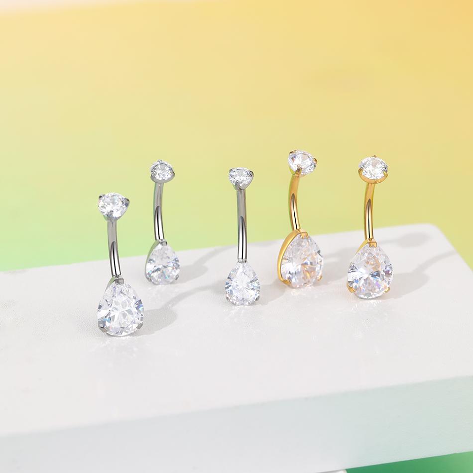 ASTM F136 Titanium Internally Threaded Round Drop CZ Navel Ring Belly Button Ring Navel Piercing Body Piercing Jewelry
