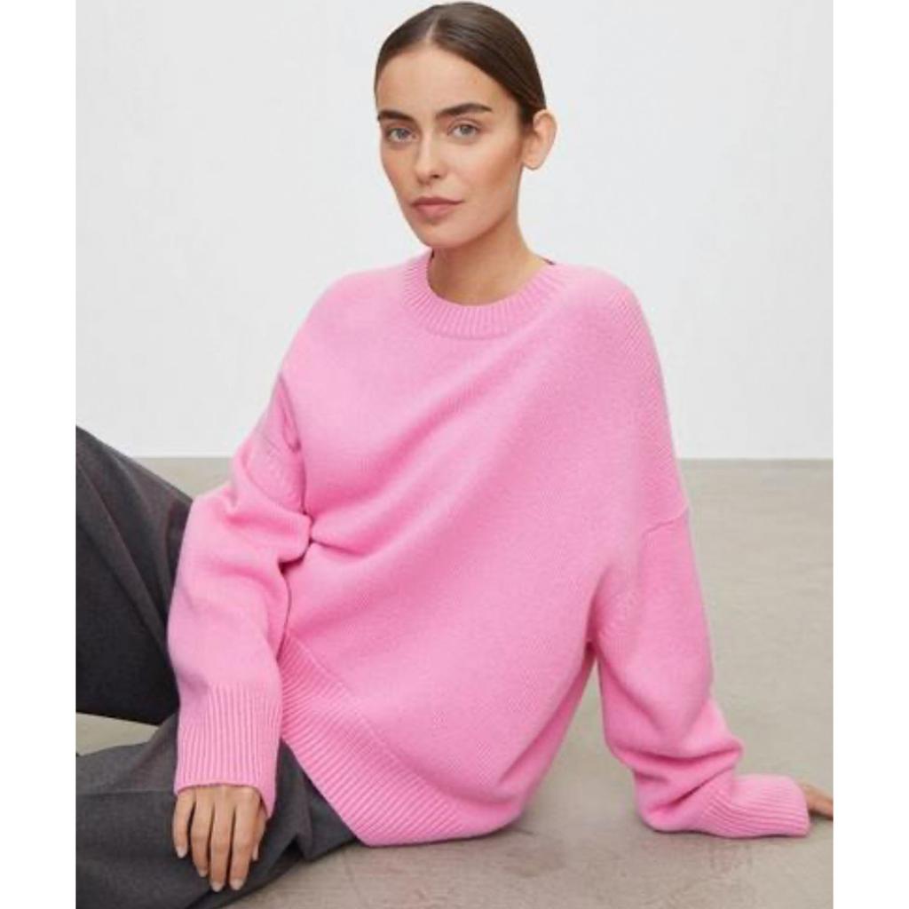 Oversized Autumn Winter Solid Color Round Neck Sweater for Women Basic Knitted Pullover Chic Soft Loose Casual Female Jumper