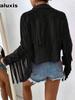 Damen Herbst Winter Neuer Stil Schlank Geschnitten Rüschen Langarm Mantel Jacke Warm Mode Elegant