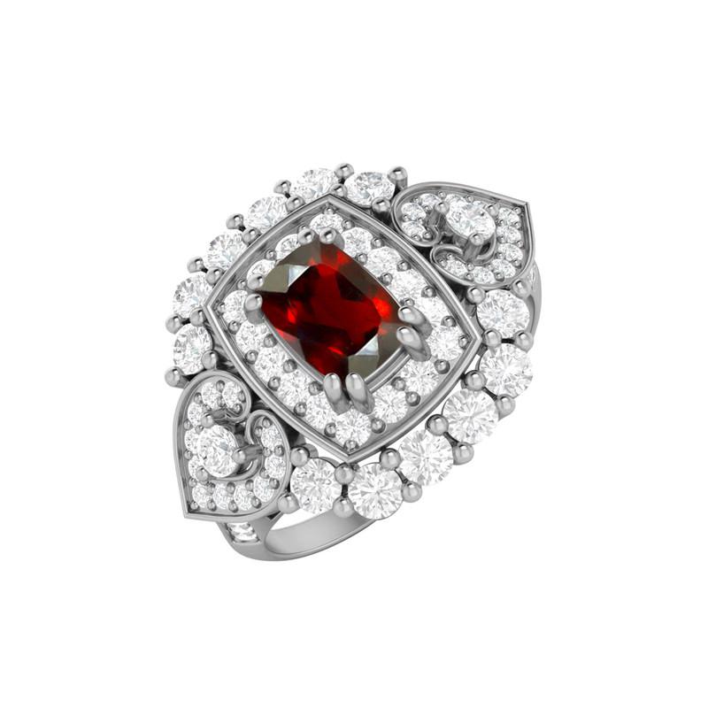 

6X4MM Cushion Garnet Gemstone 925 Sterling Silver Solitaire Halo Women Engagement Ring 6.5 білий