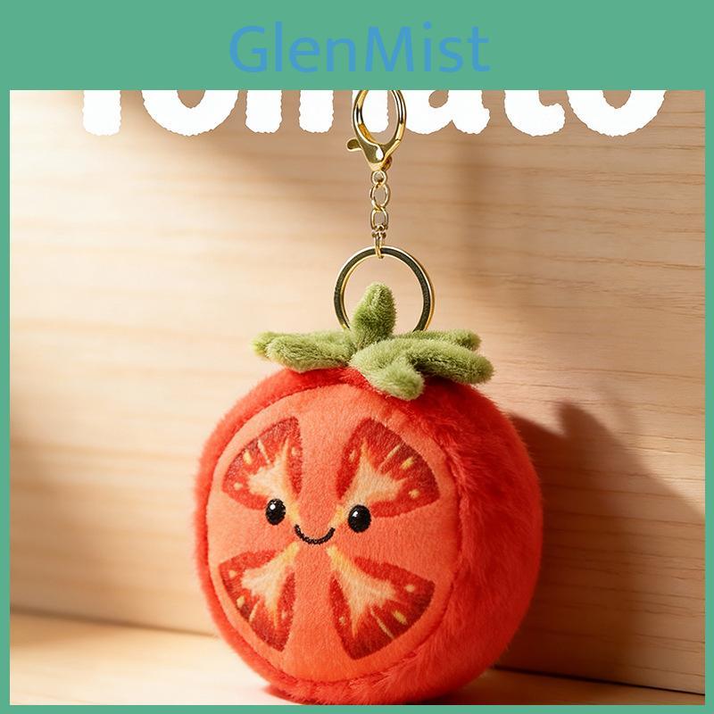 Plüsch-Tomatenscheiben-Schlüsselanhänger mit Stickerei-Design für Geschenk und Taschendekoration