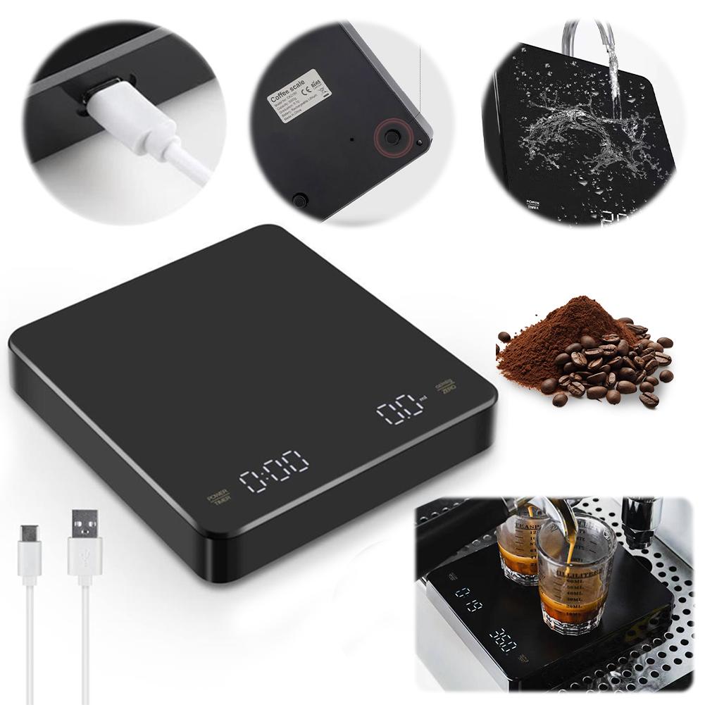 Mini Coffee Scale with Timer Accurate Scale Auto Tare Rechargeable 3kg/0.1g Portable Digital Kitchen Scale Espresso Coffee Scale