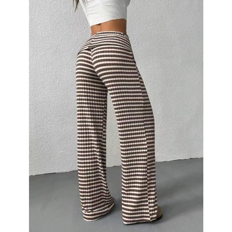 VEZFAA Damenmode Lässige Hosen mit Karomuster und hoher Taille