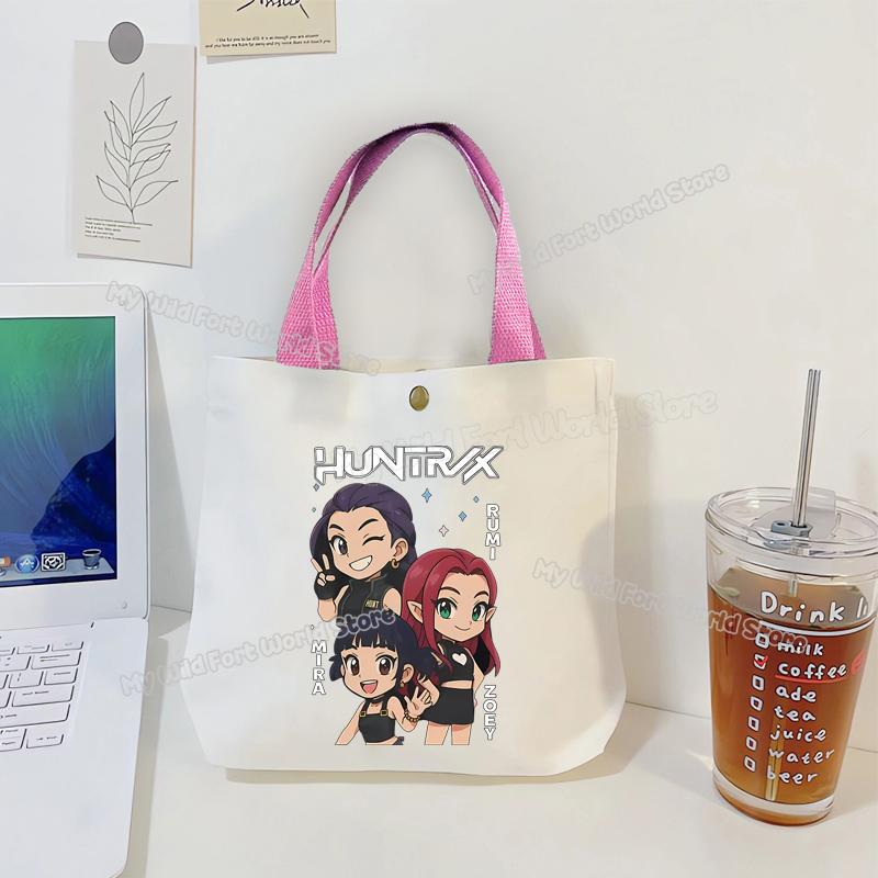 Perfect KPop Demon Hunters Women Canvas Handbag Rumi Mira Zoey Girl Tote Bags Portable Female Phone Pouch Cute Cartoon Shopping Bag