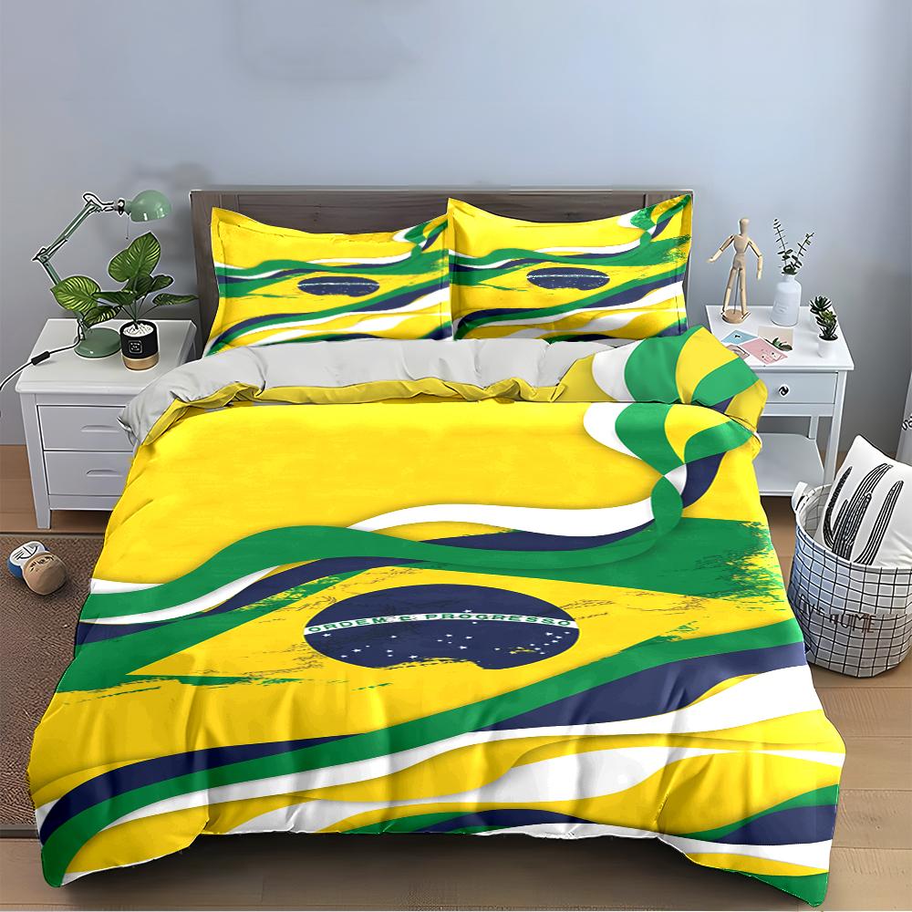 Brazil Flag Pattern Bedding Set Bedding set (1 duvet cover, 2 pillowcases, duvet not included)