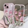 Luxury Crystal Tulip TPU Transparent Pink Phone Case For iPhone 11 12 13 14 15 16 17 Pro Max 14 Plus Shockproof Silicone Cover