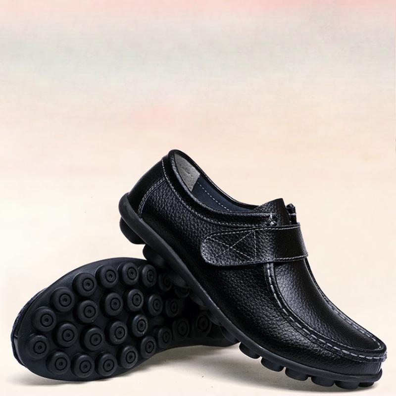 Genuine Leather Shoes Women Soft Flats Elastic Mother Shoes Comfortable Casual Walking Driving Shoes Non-slip