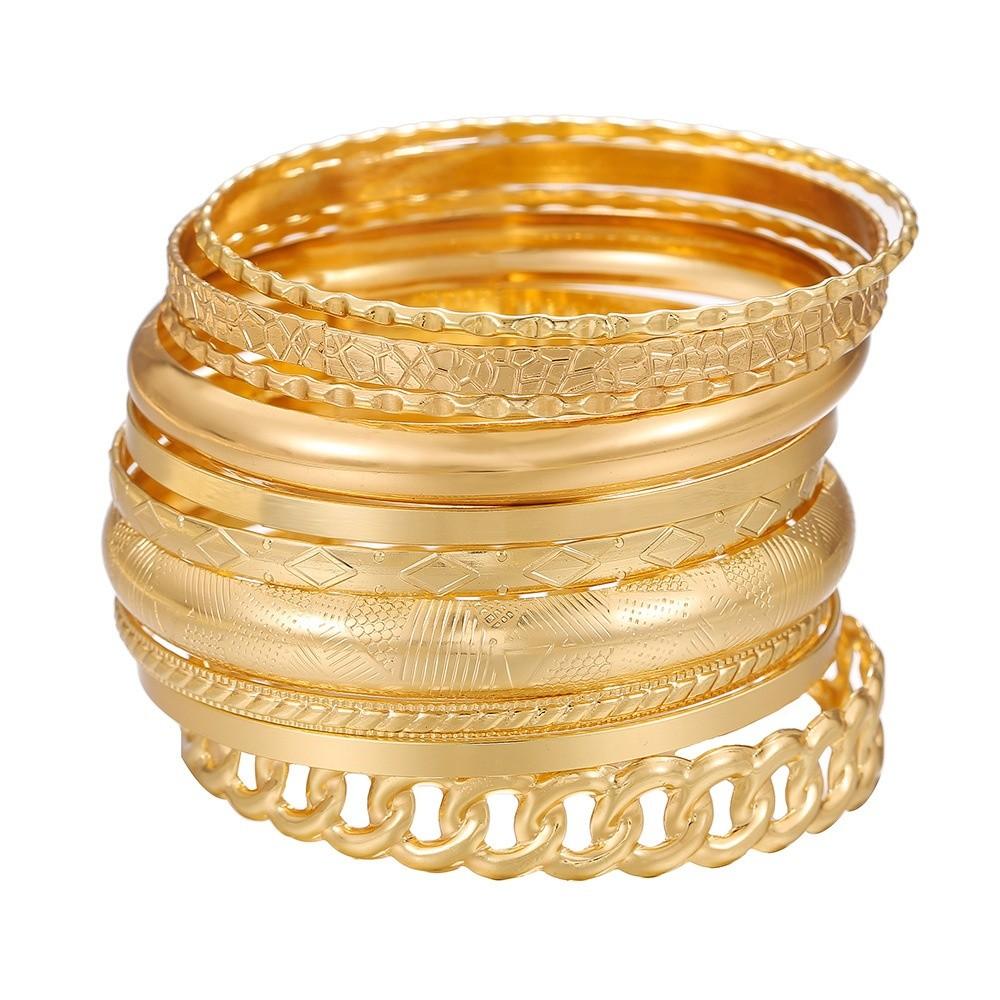 Geometrisches Reifen-Manschettenarmbänder-Set Mit Galvanisierter Oberfläche Für Männer Und Frauen Sommer 2025