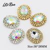 New 24*30mm Oval Flat BottomCrystal AB Sewing Rhinestones Buttons Gold Metal Applique DIY Wedding Decoration For 10Pcs/lot
