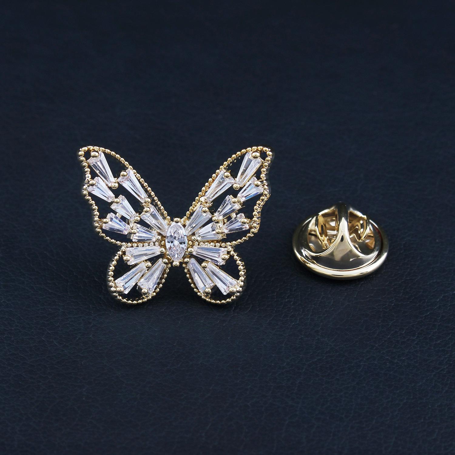 

Exquisite Zircon Butterfly Brooch - Women s High-End Lapel Pin with Anti-exposure No-Sew Button