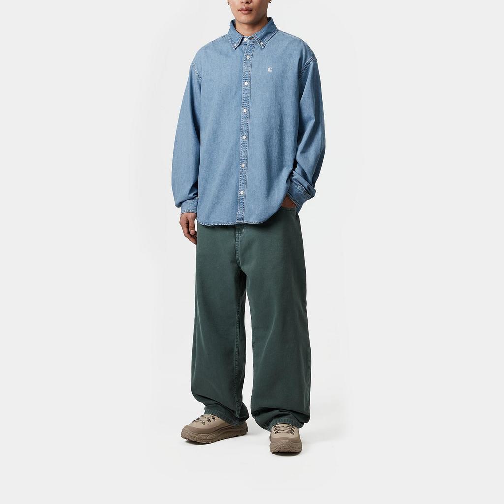Carhartt WIP Loose Fit Logo Embroidered Single Button Denim Long Sleeve Shirt Men shirts I034525-01-35