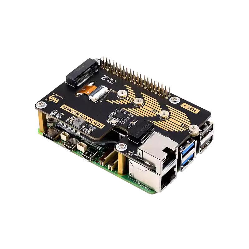 Raspberry Pi 5th Gen M.2 PCIe to Gigabit Ethernet HAT+ Board, 5Gbps Speed, Driver-Free SSD Boot