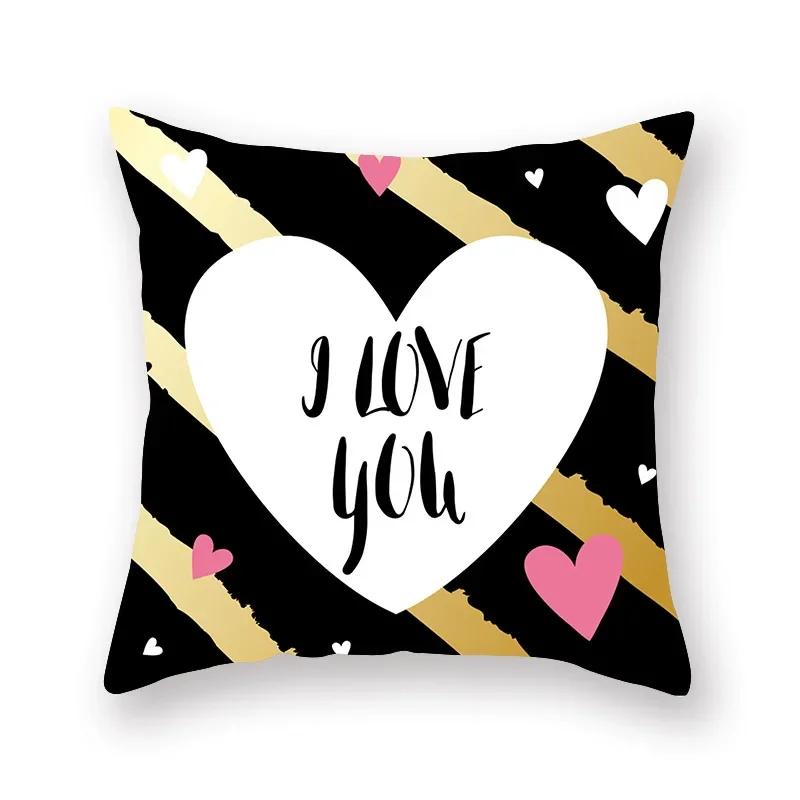 Cute Pink Red Heart Print Home Decor Pillow Sofa Cushion Cover Valentine's Day  Pillowcase