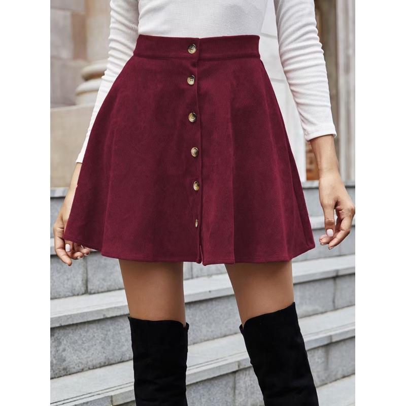 2026 Women's Solid Corduroy Half Skirt - Sweet, Fashionable, Single-Breasted Casual Wear for All Seasons