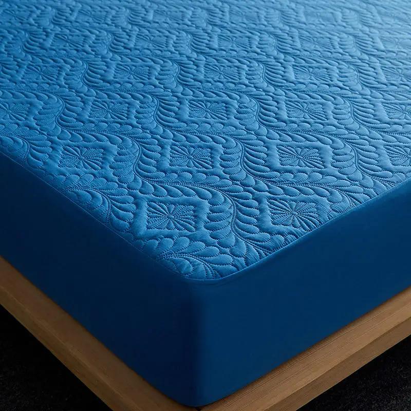 Quilted Waterproof Fitted Sheet With Elastic Queen King Size Mattress Cover Solid Color Bed Sheets (No Pillowcase)