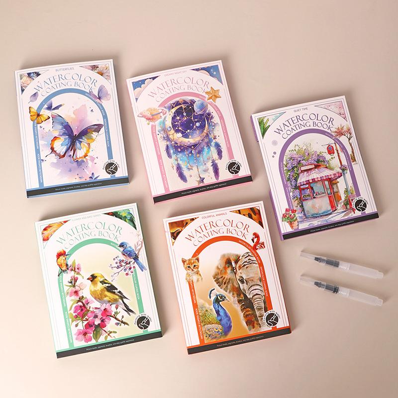 1Set Creative Watercolor Painting Set With 12-Color Solid Paint Kids Stress Relief Coloring Book Parent-Child Watercolor Art Kit