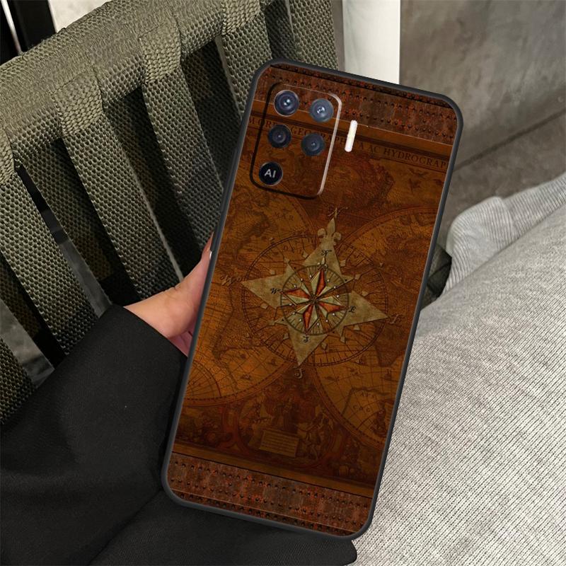 World Map Compass Nautical Case For Oppo A58 A18 A38 A78 A98 A17 A77 A80 A40 A60 A16 A76 A96 A74 A94 A54 A15 A57S Cover