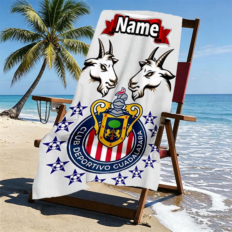 Custom Name Personalized Club Deportivo Guadalajara Print Beach Towel, for Trip Camping Beach Party Home Decor, Birthday Gift for Family & Friends