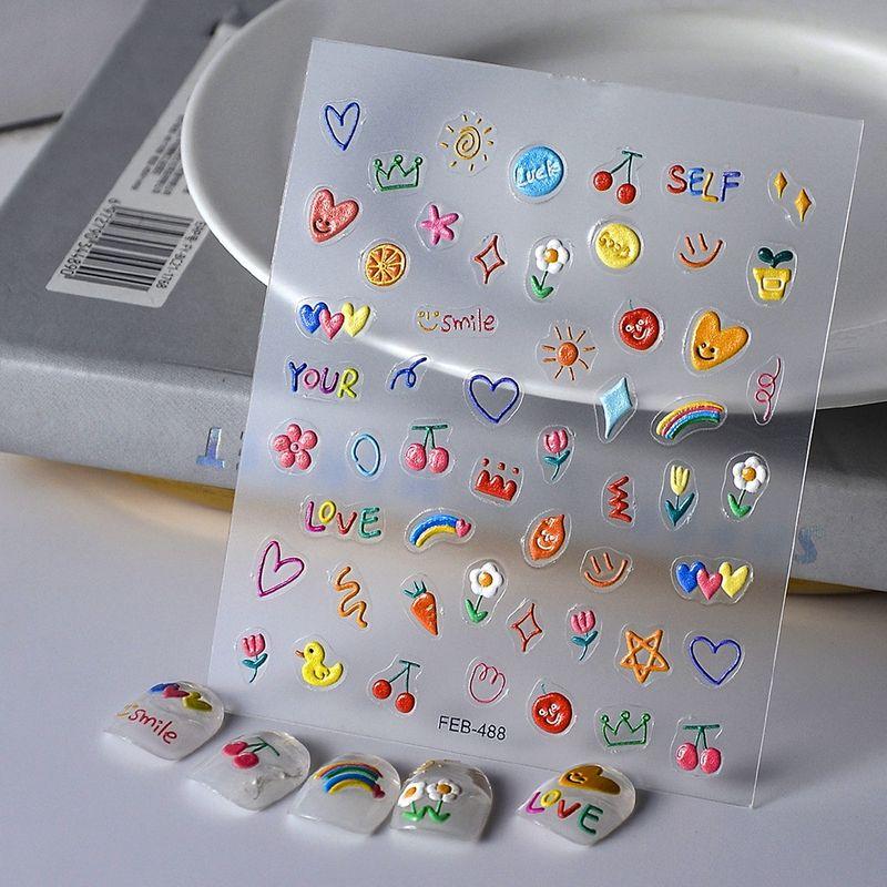 

Ma Baiquan Same Dopamine Nail Cartoon Cartoon Cartoon Nail Sticker Color Graffiti Cute Nail Sticker 488 Default