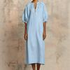 Europe, America spring and summer popular women's clothing solid color loose casual round neck zipper bubble sleeve dress
