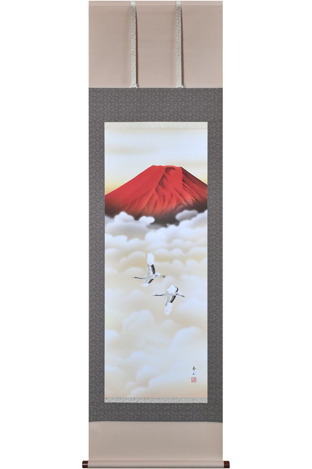 

Галерея Солнечный Город Подвесной свиток Красная Фудзи и два журавля работы Сюдзана Судзумуры 150 см х 54,5 см