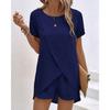 Women's Fashion Casual Round Neck Short Sleeved T-shirt Shorts Set Summer Irregular T Shirts Shorts Set Ladies Loose T-shirt Shorts Set