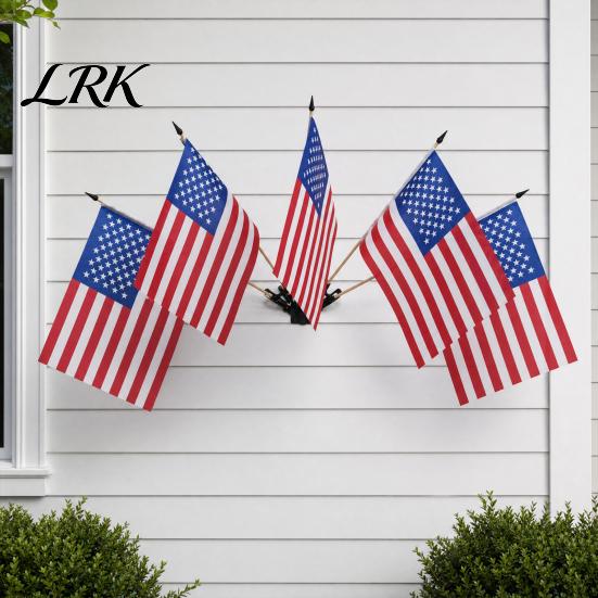 Outdoor Celebration Flags American Flag Stand Set, 5Pcs with Poles And Fan-Shaped Easy Install Kit Bases for Wall Balcony Shop Fronts Decor Patriotic