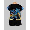 Boys' short sleeved shorts two-piece set, 3D printed dinosaur pattern cycling short sleeved T-shirt top+shorts set