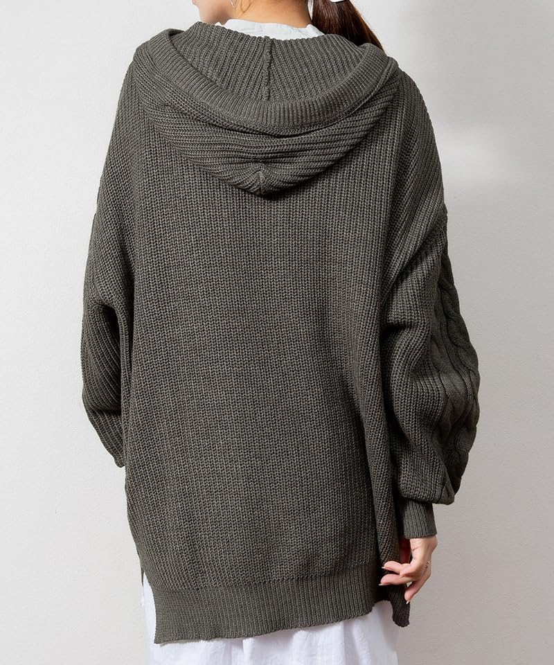 Cable Knit Heather ATN-0024 [At One] Women's Hoodie, Gray, LL-3L