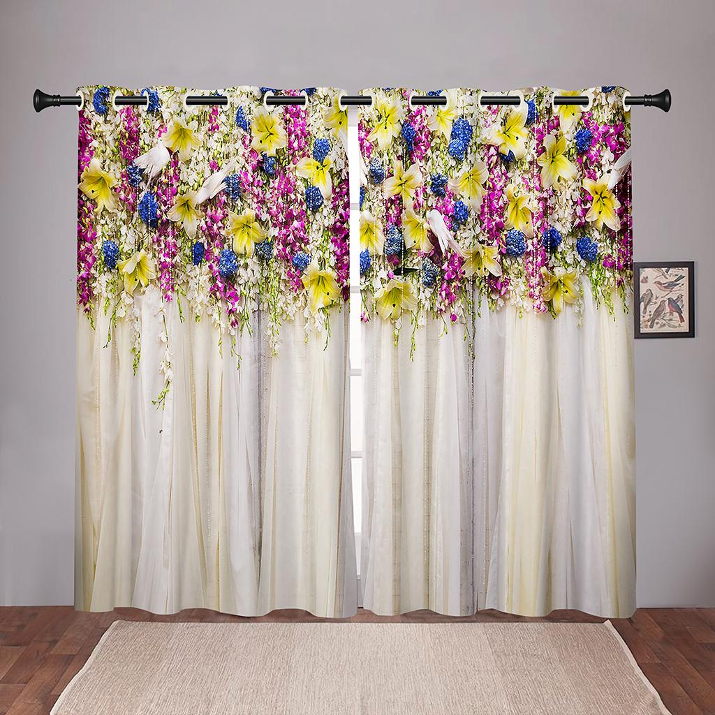 Luxury Floral Flower Print Brightly Colored Window Area Curtain Panels Kids Room Sleeping Room Living Room Decor Hall Area Treatments Kitchen Hom