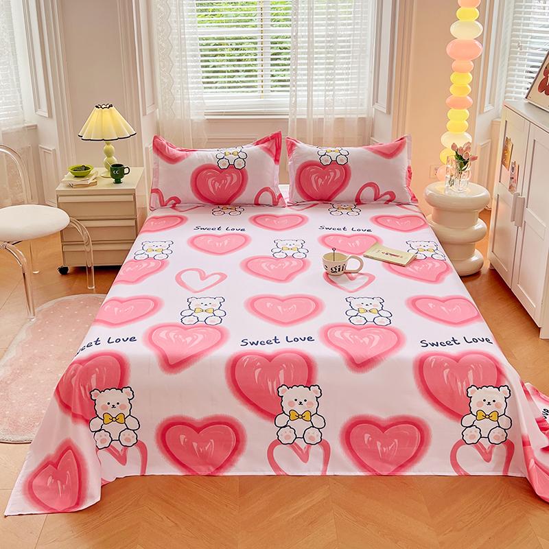 Exquisite Cartoon Flower Print Bedding Set With Pillowcases Soft Bedroom Sheet 1Pc Or 3Pc Set