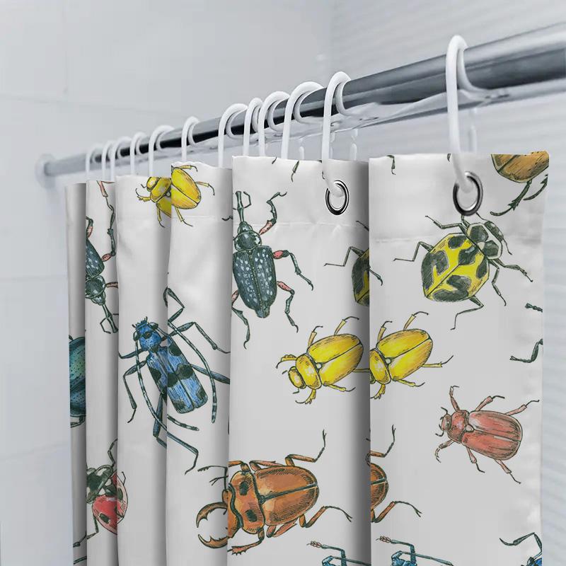 Bug Art Shower Curtain Rustic Insect Print Waterproof Fabric Bathroom Decorative Hanging Shower Panel Curtains With Rings Set Ho