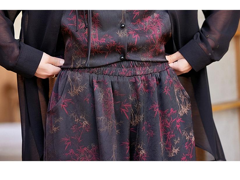 Elegant Summer Two-Piece Set: Chinese Style Wide-Leg Pants & Faux Two-Piece Top for Women