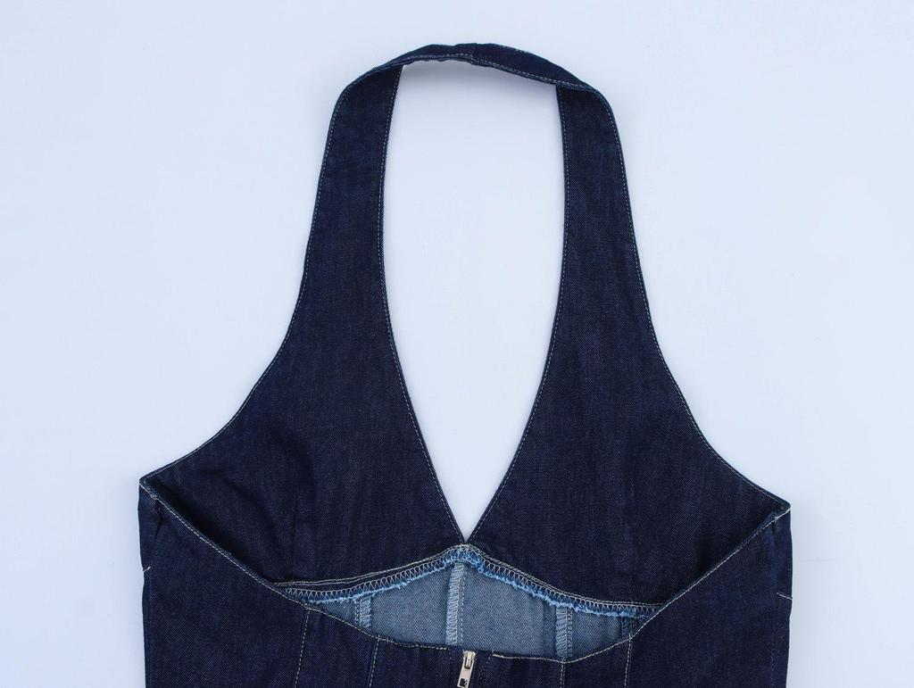 European and American Women's Slim Denim Strappy Dress