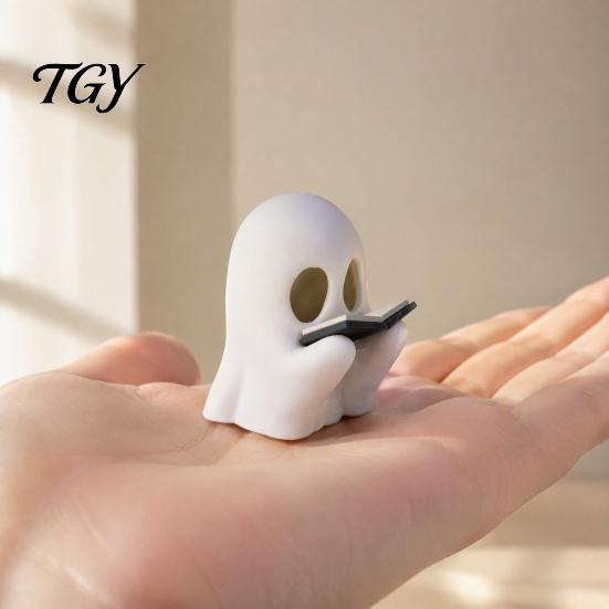 Niedliches Geist-Buchleser-Ornament Halloween-Figur für Schreibtisch und Bücherregal, Statue, PLA Geburtstag Mini mit Heimstudium & Bürodekoration, Gruselig